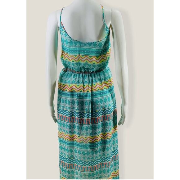 Dina Be Maxi Dress Blue Green Geometric Print M Boho Coastal - Picture 4 of 7